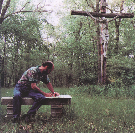 Michael Kelly sits at the retreat center in the 1990s.