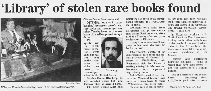 Newspaper headline of Blumberg caught