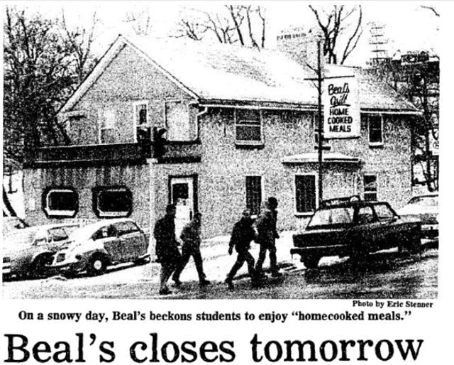 Creightonian clipping headline that says "Beal's closes tomorrow."