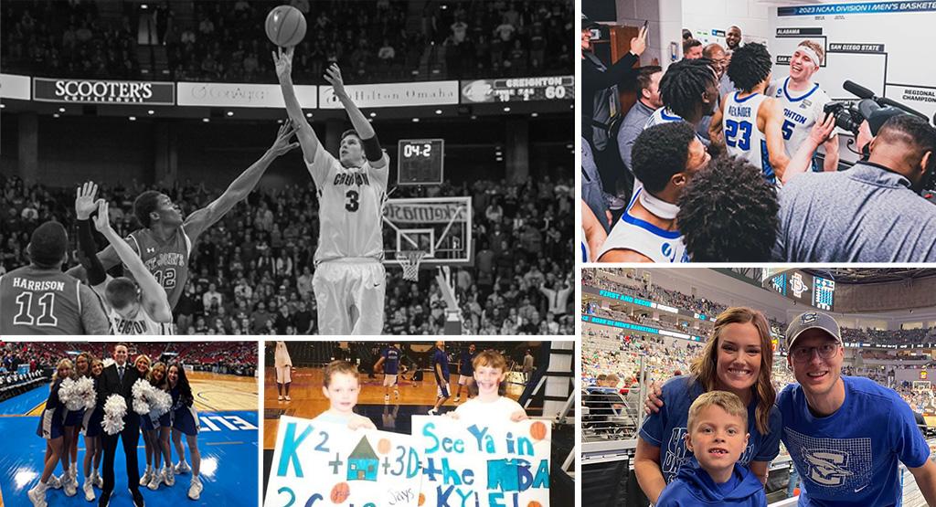 A photo collage of Creighton basketball players and fans