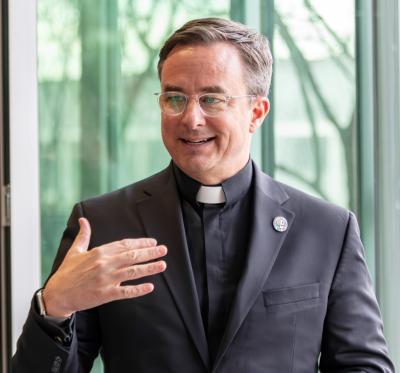 Creighton president Daniel S. Hendrickson, SJ, speaks at an event.
