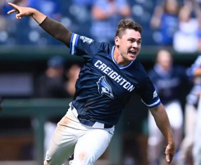 A baseball player celebrates