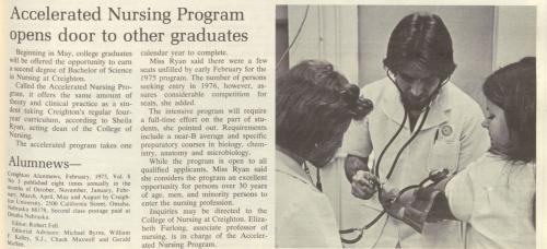 A newspaper clip about a nursing program from 1975