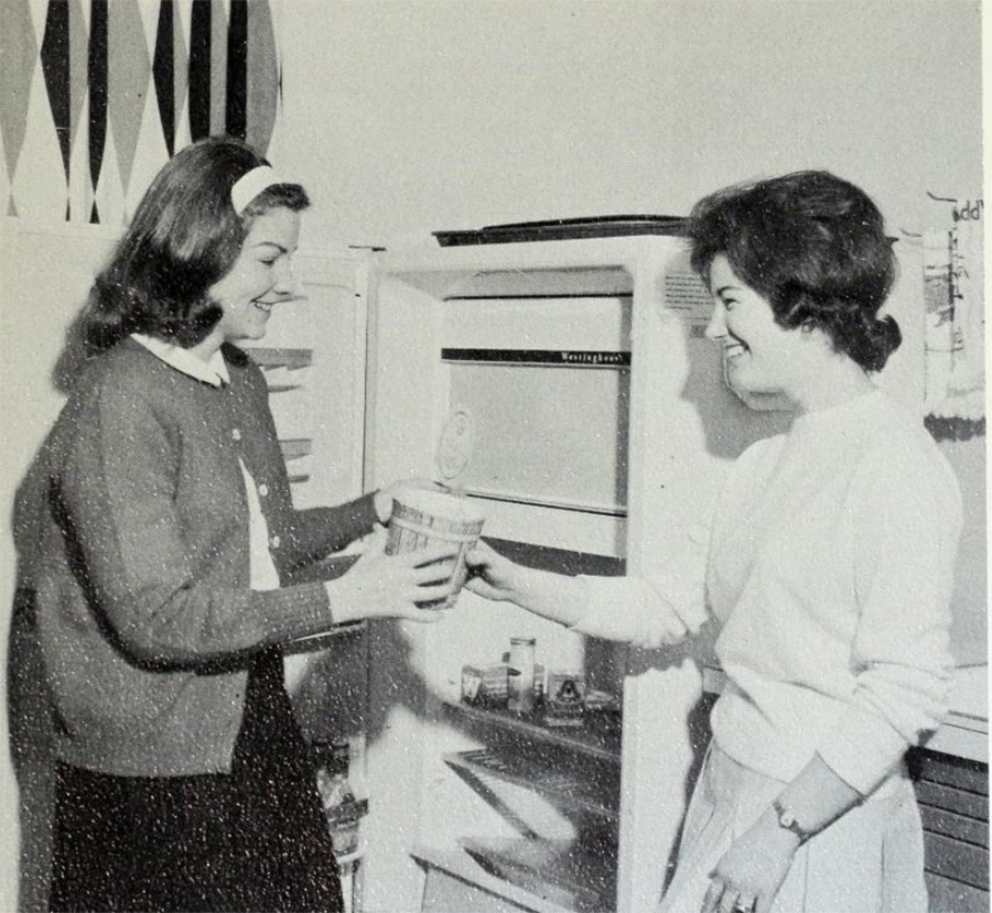Students at the fridge in Gallagher in the 1960s.