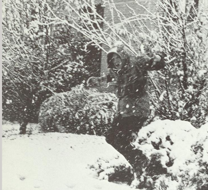 1973 photo of snowy Creighton campus