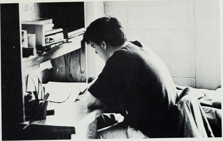 A student studies in Gallagher Hall.