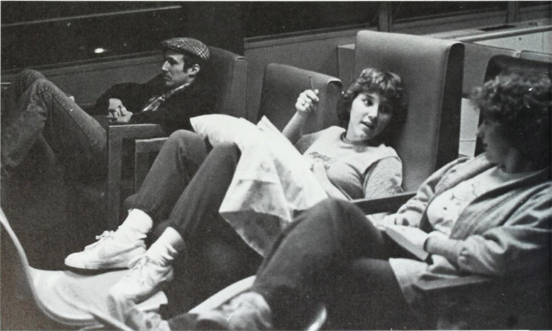 Students in the TV lounge of Gallagher Hall.