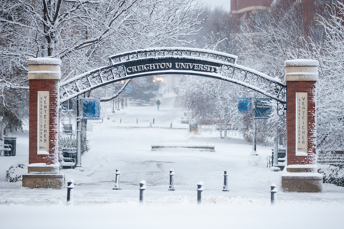 Snowy mall on campus