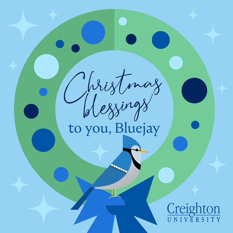 An image of a downloadable Creighton Christmas card.