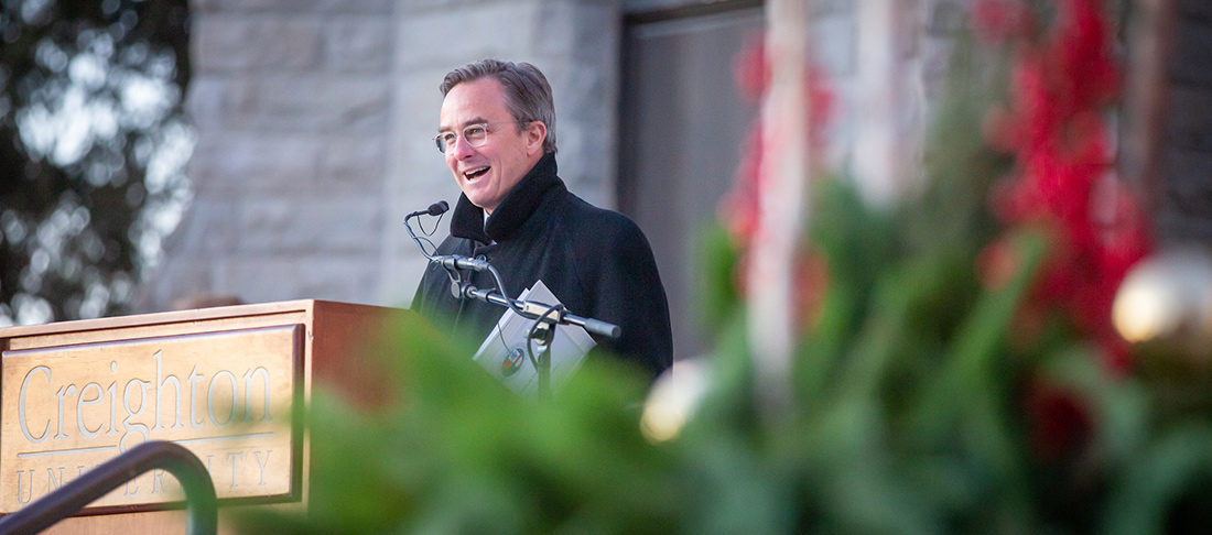 Father Daniel S. Hendrickson, SJ, PhD, speaks at Christmas at Creighton.