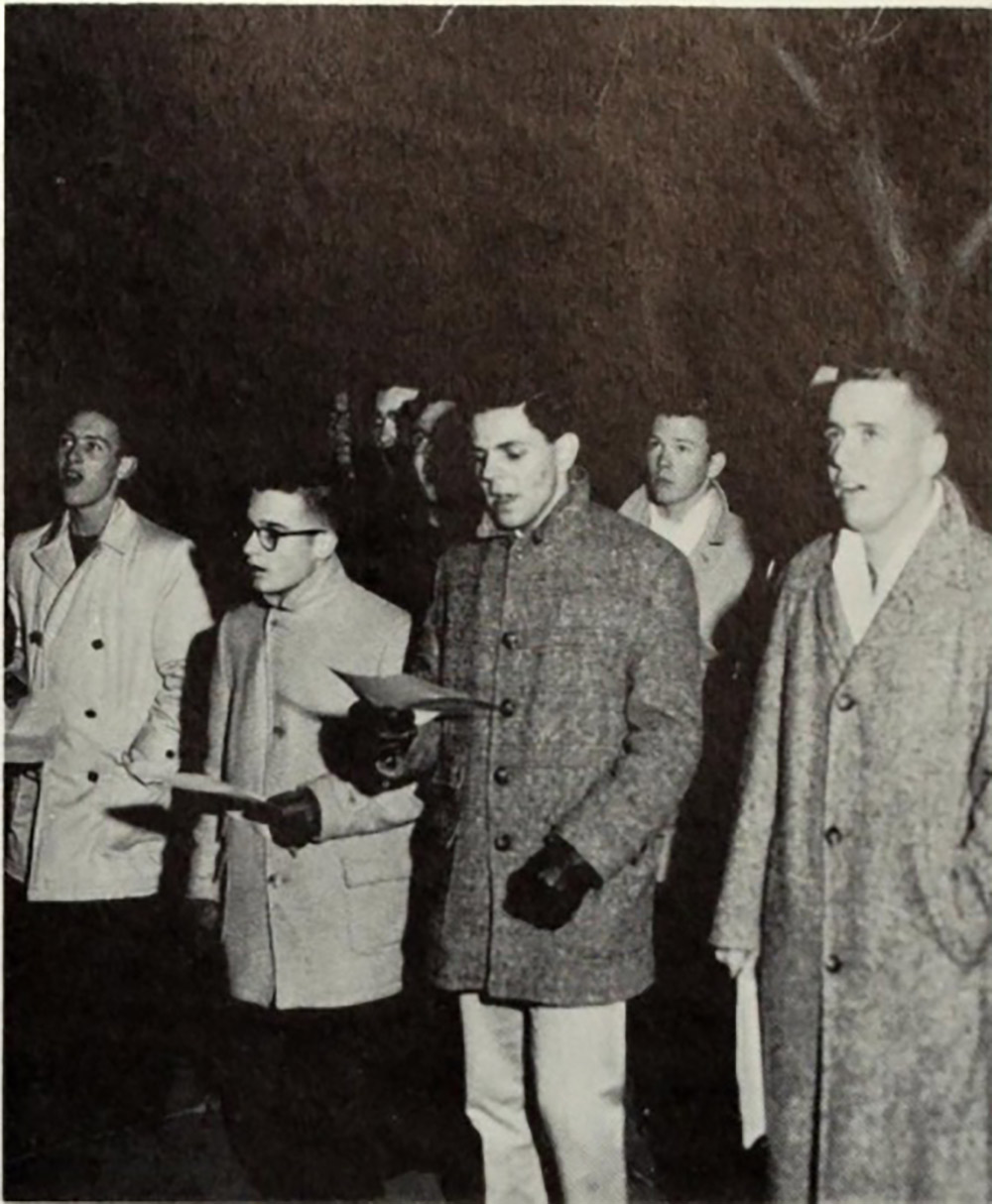 Creighton students sing Christmas carols in the 1950s.