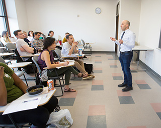 A professor teaches a class.