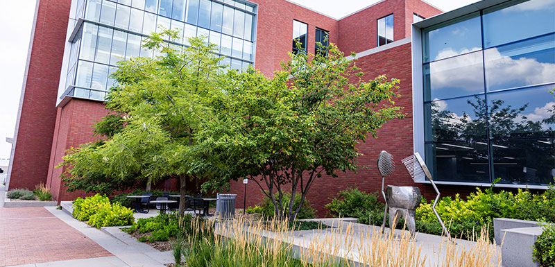 Creighton University School of Dentistry buildig with tooth statue