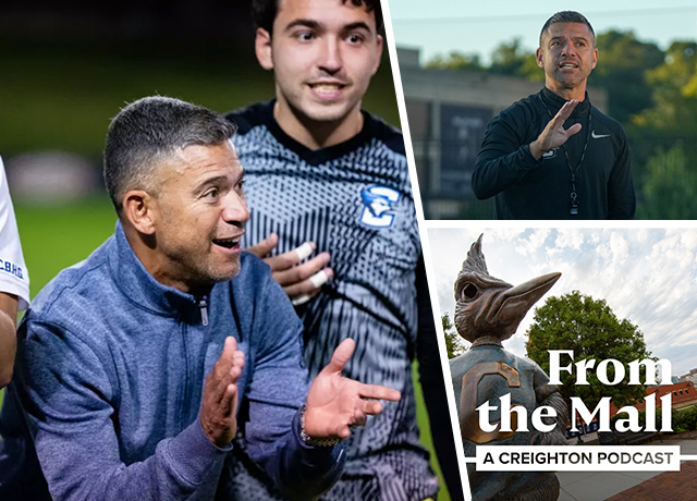 Two photos of a soccer coach