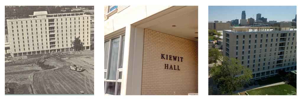 A three-photo collage of Kiewit Hall through the years