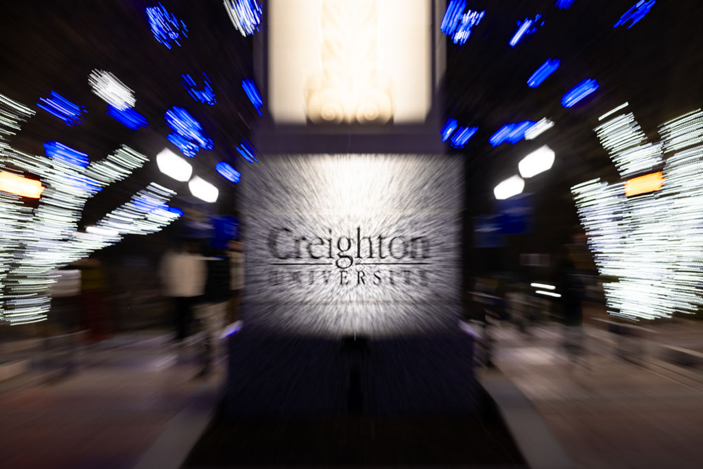 Artistic image of lights on Creighton's campus