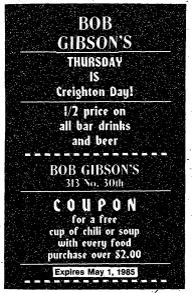 Newspaper clipping of a restaurant ad