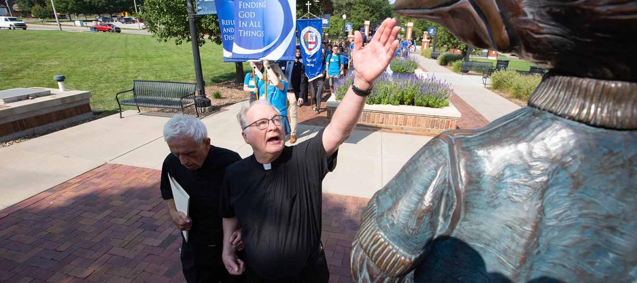 The Rev. Larry Gillick, SJ, left, and the Rev. Gregory Carlson, SJ, PhD, during the Creighton Pathway in 2021.