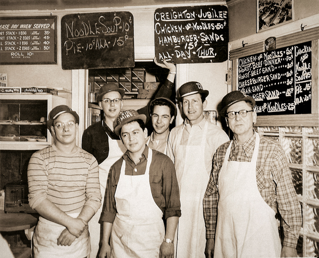 Walt, right, with his Creighton student workers.