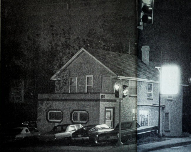 Image of Beal's at night.