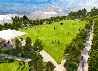 Campus quadrangle rendering by OJB.