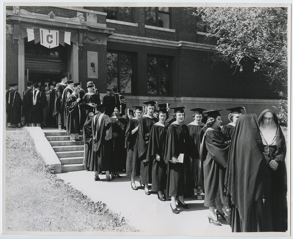 Image of Creighton graduation from the 1940s and 1950s.