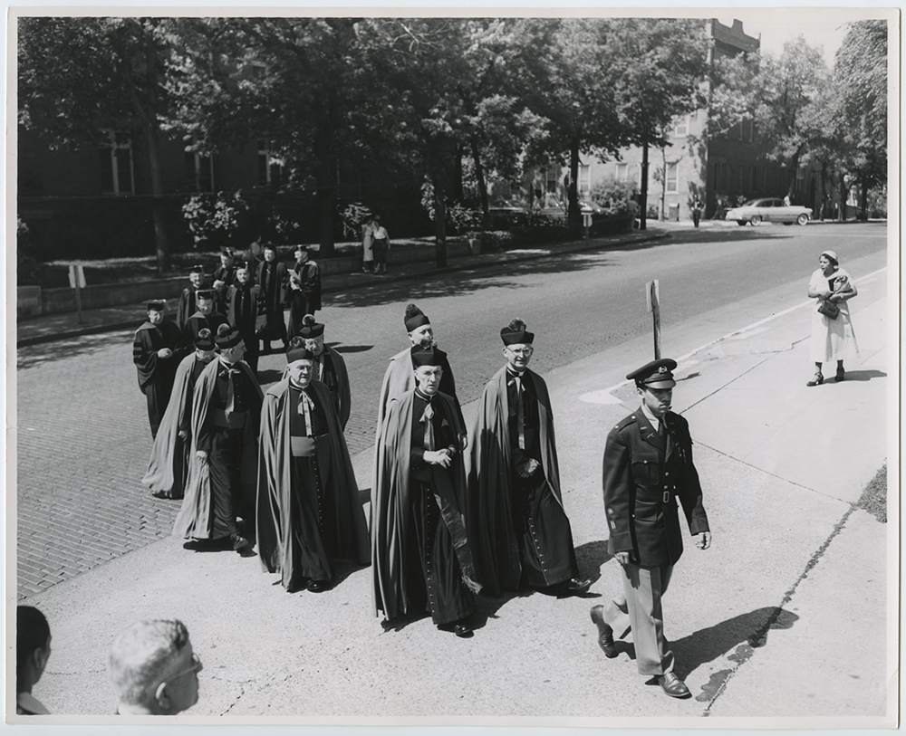 Image of Creighton graduation from the 1940s and 1950s.