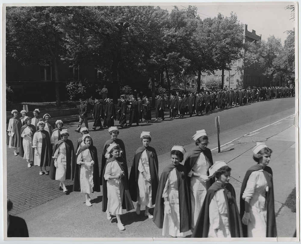 Image of Creighton graduation from the 1940s and 1950s.