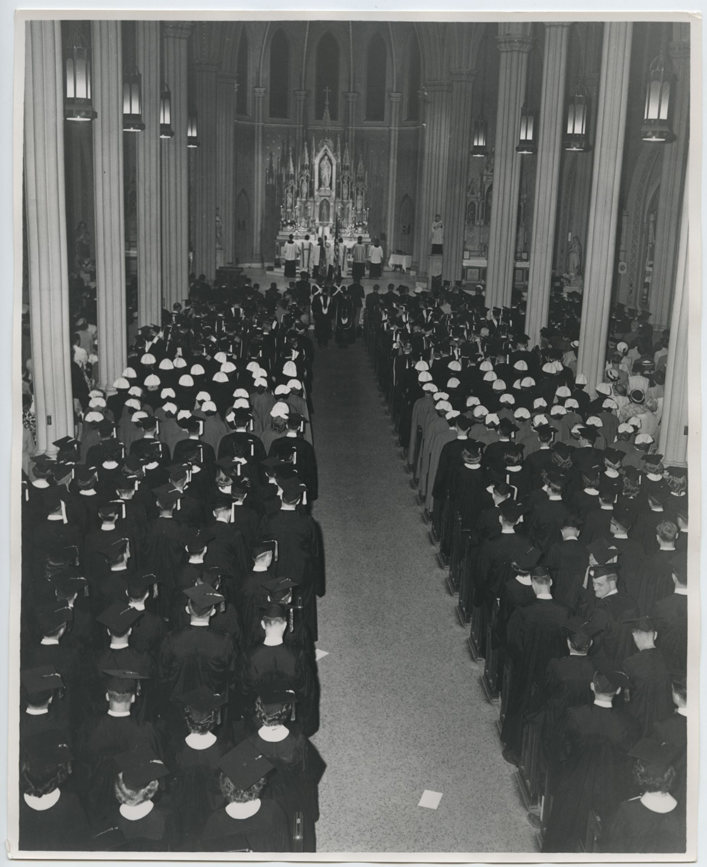 Image of Creighton graduation from the 1940s and 1950s.