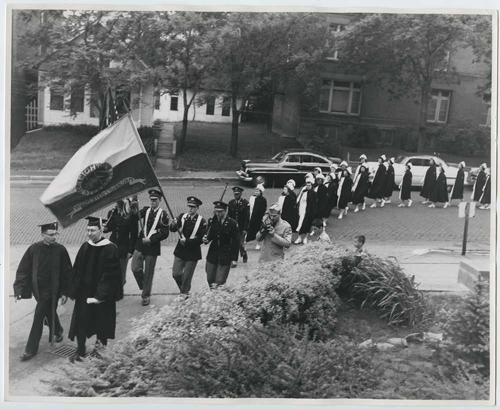 Image of Creighton graduation from the 1940s and 1950s.