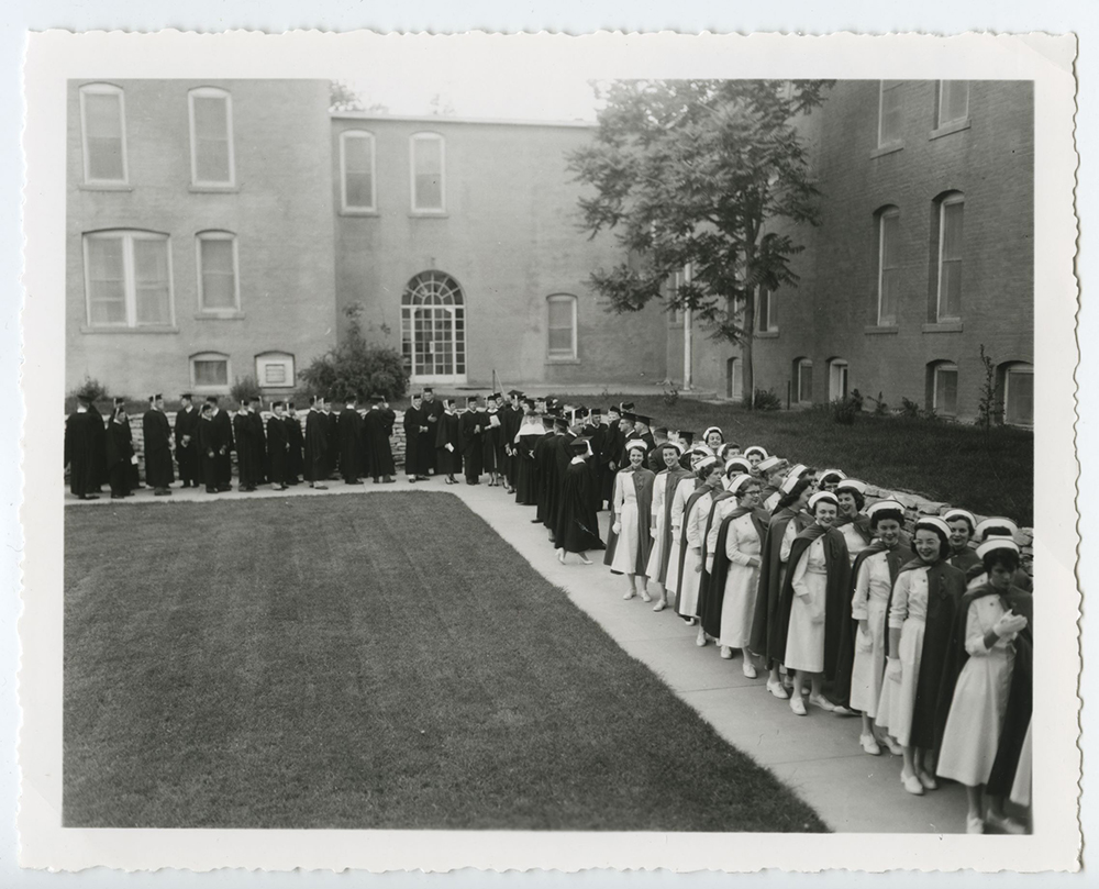 Image of Creighton graduation from the 1940s and 1950s.