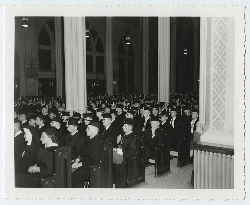 Image of Creighton graduation from the 1940s and 1950s.