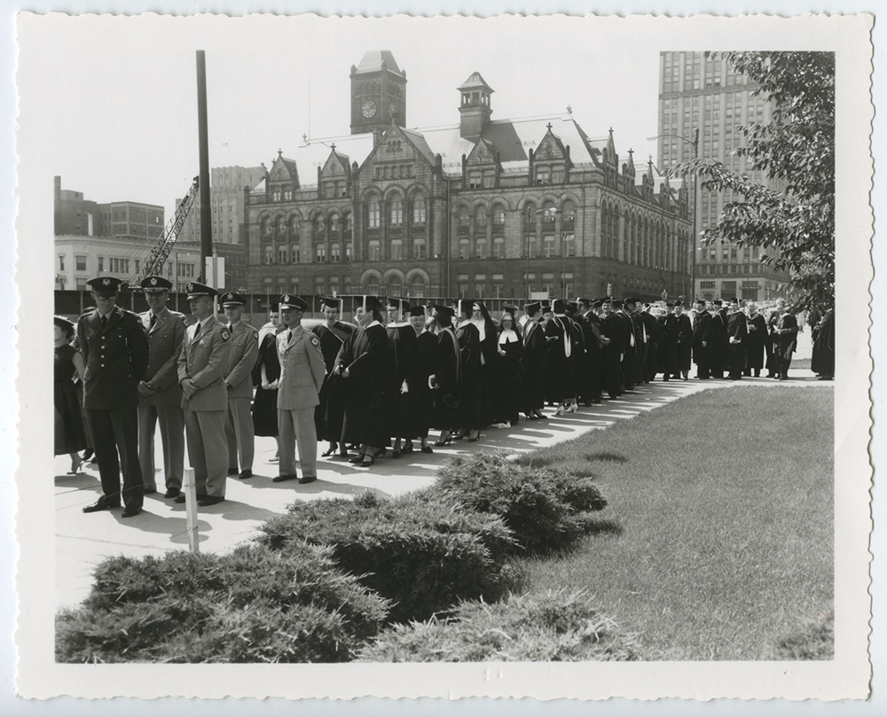 Image of Creighton graduation from the 1940s and 1950s.