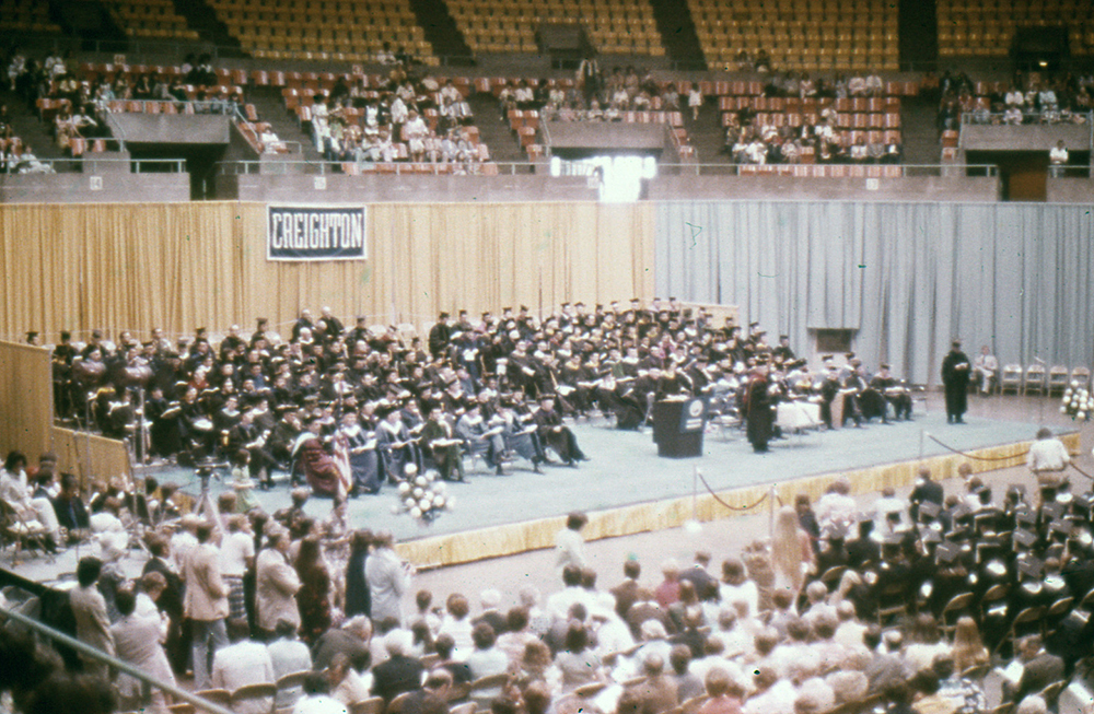 Image of Creighton graduation from the 1970s.