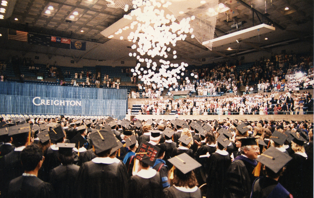 Image of Creighton graduation from the 1980s.