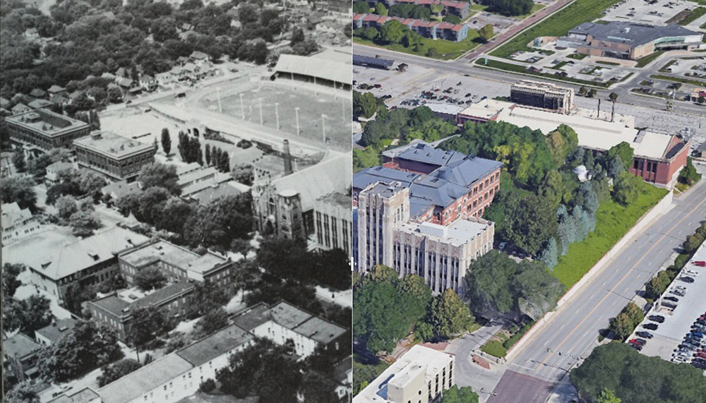 Creighton campus in 1949 compared to today.