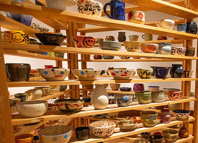 Display of pots created by art students