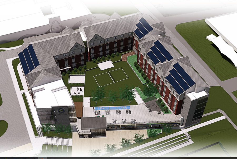 A rendering of Graves Hall and the Simpson Family Courtyard
