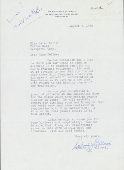 Letter from Bellucci to Helen Keller