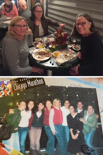 One photo of three sisters and another of them with family