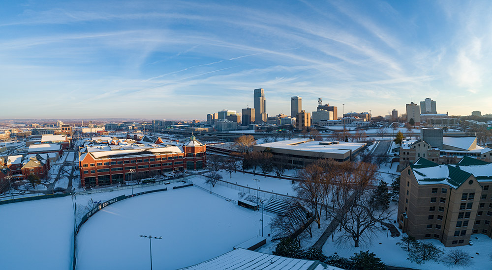 A view of downtown Omaha from Creighton's campus.