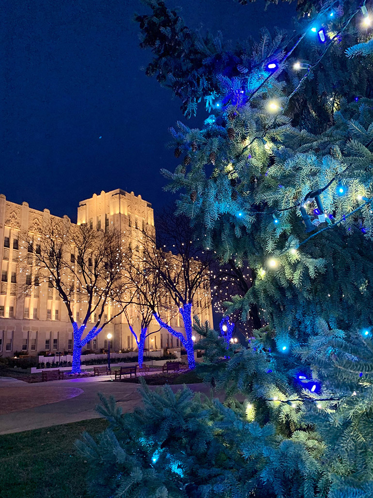 Creighton Hall at Christmas-time.