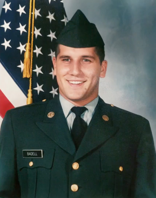 Matthew Badell as a young private in the U.S. Army