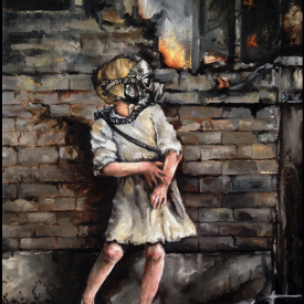 Jeremy Caniglia painting of child in gas mask.