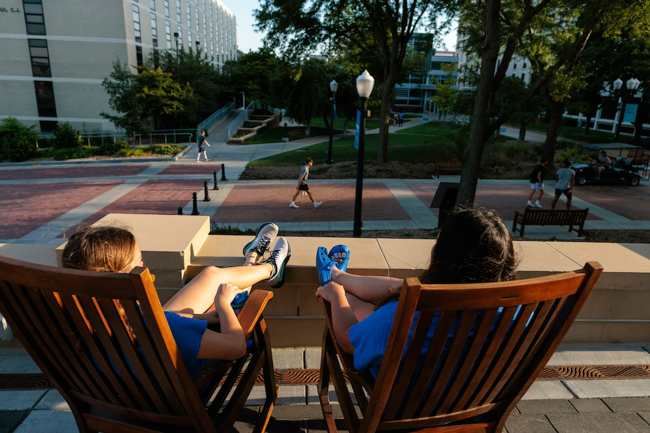 Keough Plaza includes the now beloved rocking chairs that allow them a leisurely perch overlooking the Mall.