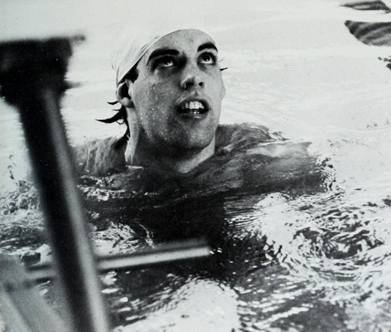 Swimmer swims in the KFC pool. 