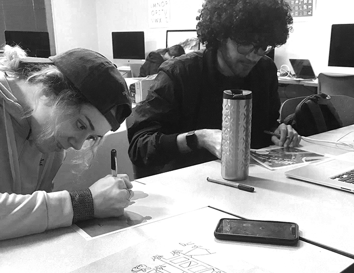Students drawing for projections.