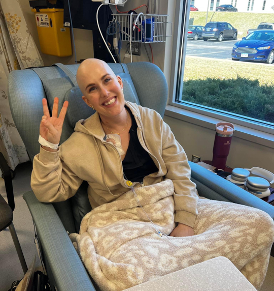 Christen Phelps receives chemotherapy treatment in 2023.