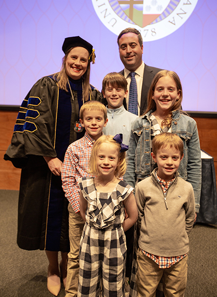 Meghan Potthoff and her family and the Keough Family Endowed Chair ceremony.