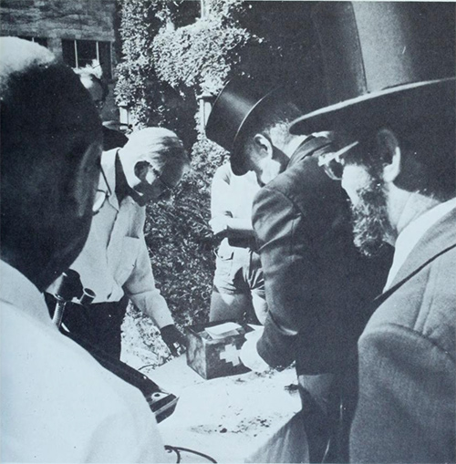 University officials open the time capsule cornterstone in 1978. University officials open the time capsule cornterstone in 1978.